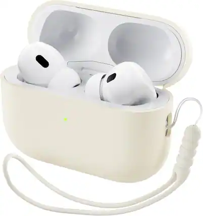 Front. Ornarto - ORNARTO for AirPods Pro 2 Case (2022), Protective Liquid Silicone Cover with Lanyard, Front LED Visible Case-Starlight - Starlight.