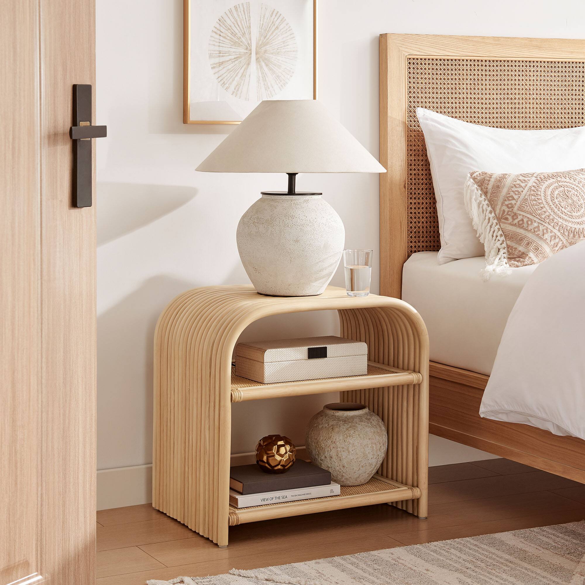 Eve Curved Rattan Side Table by Modway - Natural