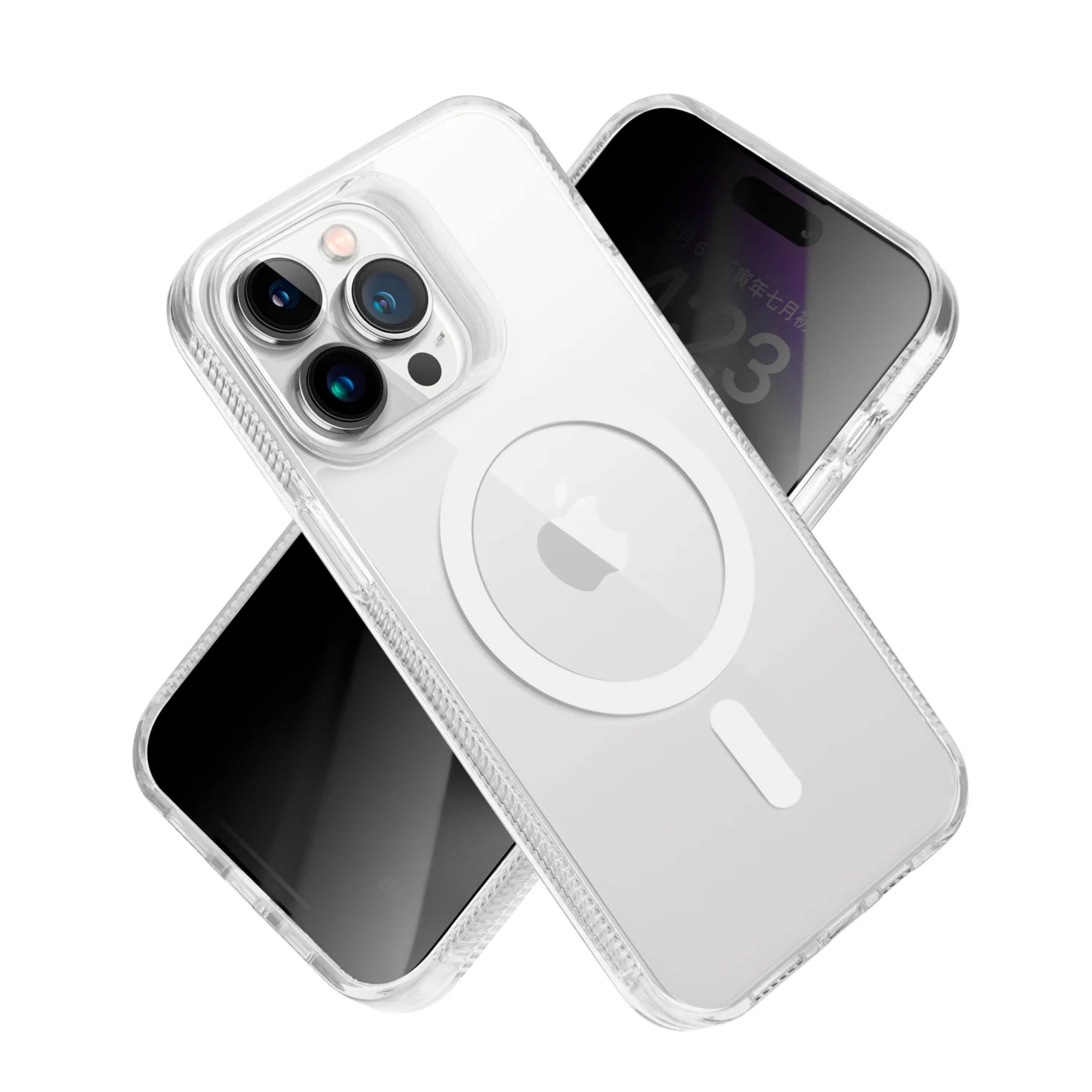Angle. Kitcheniva - Magnetic Circle Grip Sides Phone Case With 2 Pcs Screen Protectors For iPhone 15 Pro Max Clear - Clear.