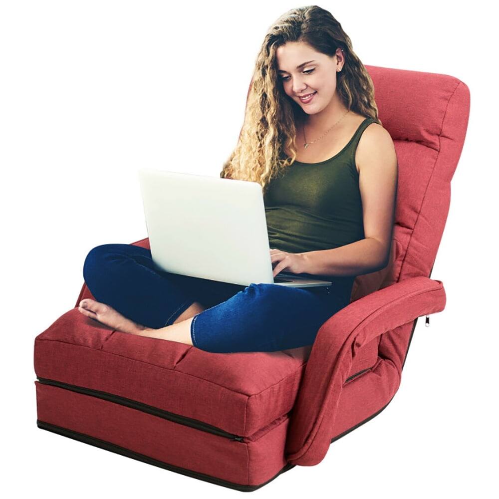 Alt View 2. Resenkos - Folding Lazy Floor Chair Sofa with Armrests and Pillow-Red, Versatile Chair for Reading, Watching TV, Gaming - Red.