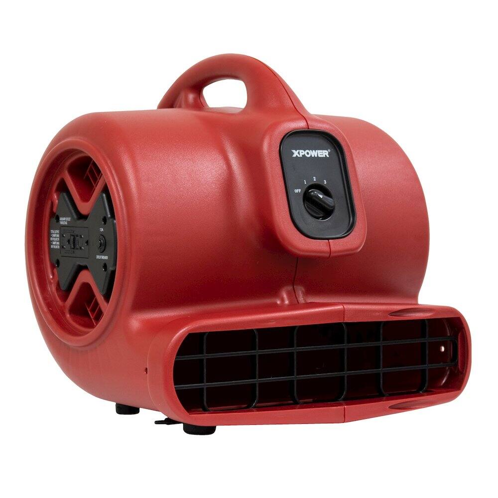 Front. XPOWER - 1/3 HP 2400 CFM 3 Speed, Carpet Dryer, Blower with Built-in GFCI Power Outlets - Red.