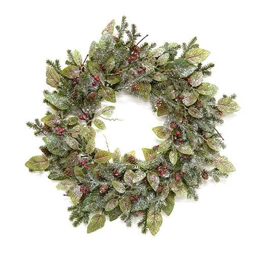 Front. BreeBe - ^^Snowy Fittonia Pine & Berries Wreath 20" - Multi.