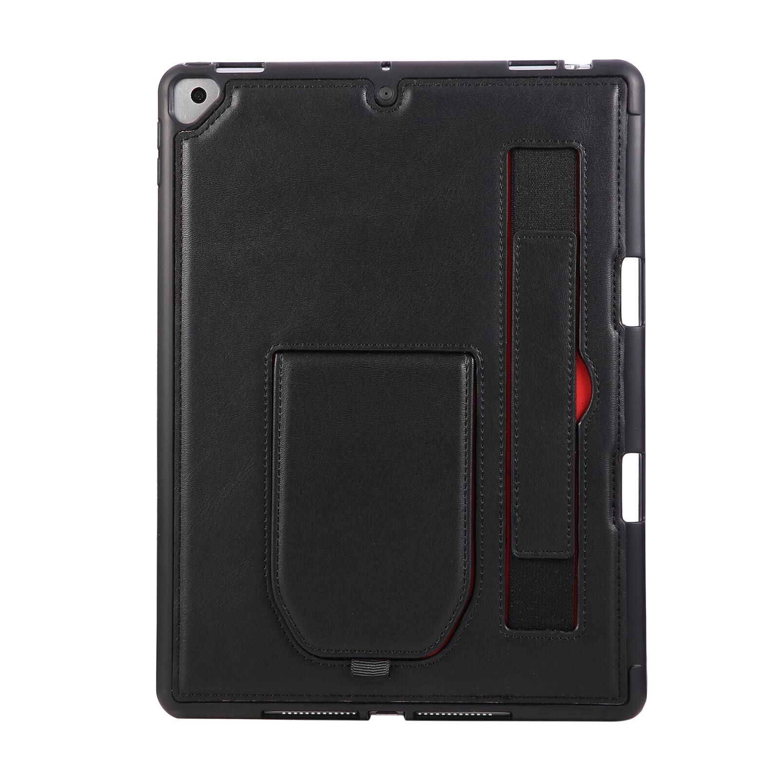 Back. Dteck - Shockproof Case for Apple iPad (9th Generation) 10.2" 2021 with Hand Strap Kickstand, PU Leather TPU Protective Cover - Black.
