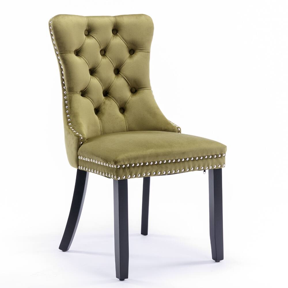Left. Loheer - Loheer Olive Green Velvet Dining Chairs Set of 2, Tufted Upholstered High Back Chairs with Nailhead Trim - Olive Green.