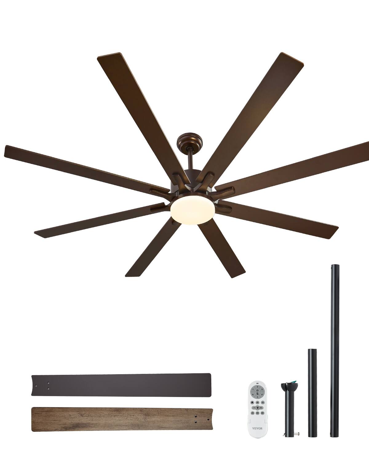 VEVOR - 72 In Ceiling Fan with Light, 6-Speed Remote Control, Dimmable 3-Color Temperature, Reversible DC Motor - Espresso, Wood Grain