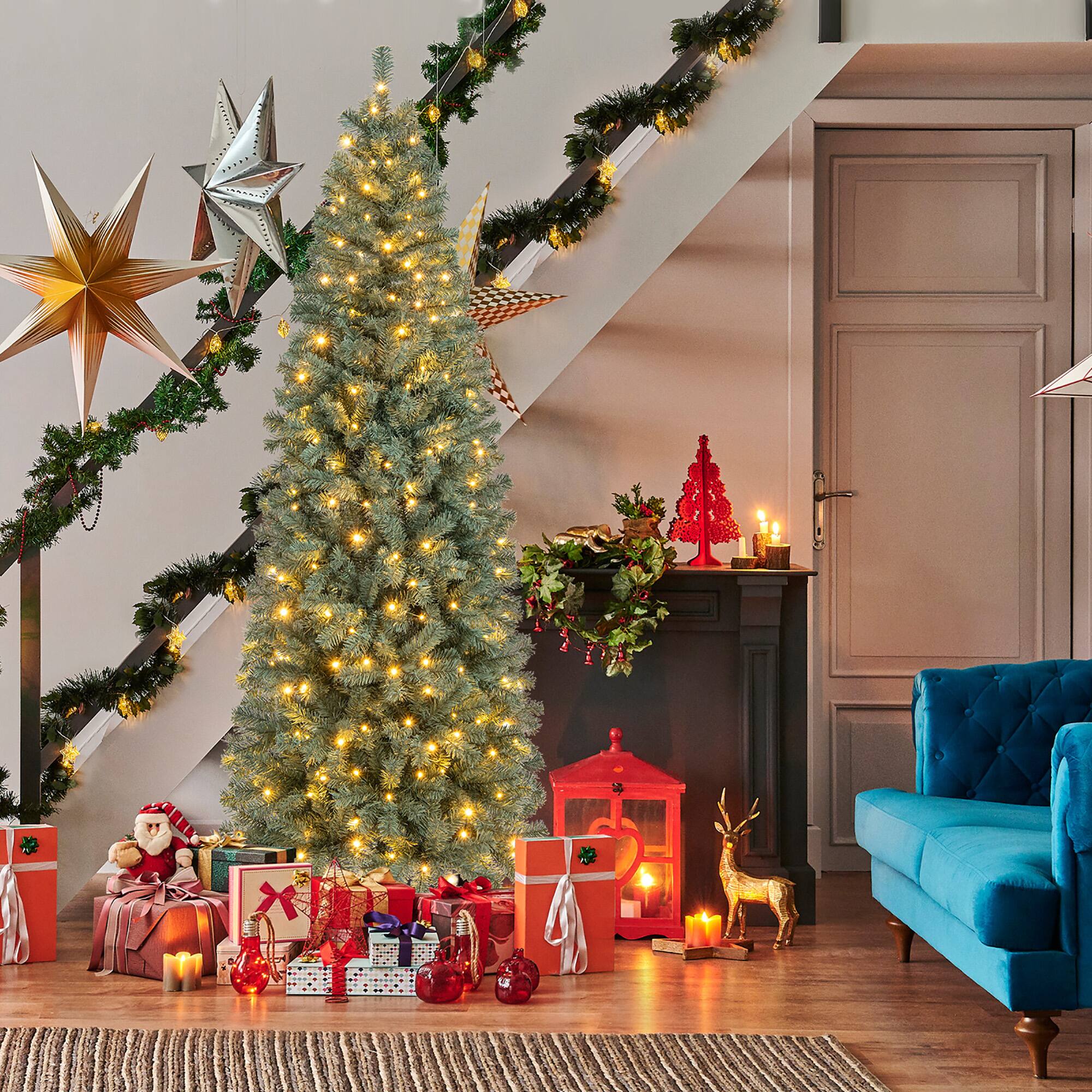 Alt View 3. Gymax - Gymax 7.5 FT Artificial Xmas Tree w/ 724 Branch Tips 250 LED Lights 9 Lighting Modes - Blue.