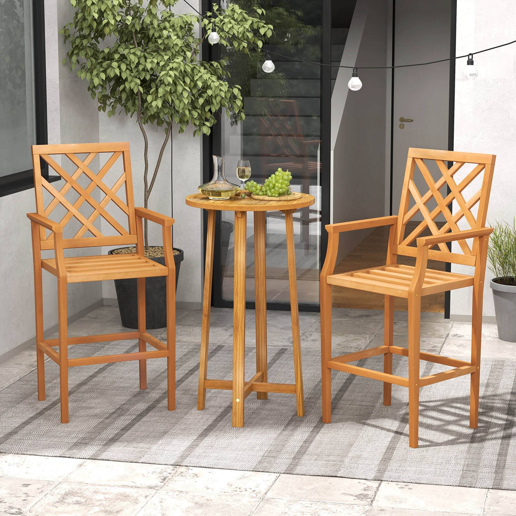 Alt View 1. Costway - Costway 1 PCS Patio Teak Wood Bar Stool with Ergonomic Backrest Armrests & Footrest Outdoor - Natural.