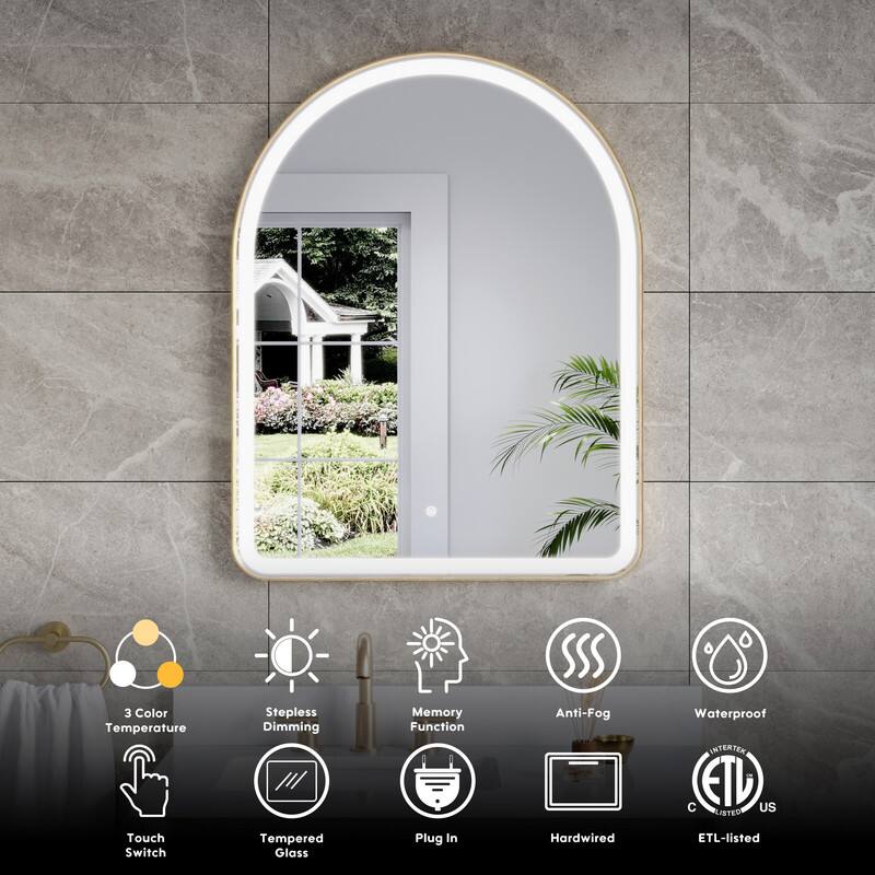 3 Color Temperature Touch Switch Stepless Dimming Tempered Glass Memory Function Plug In Anti-Fog Hardwired Waterproof ETL-listed