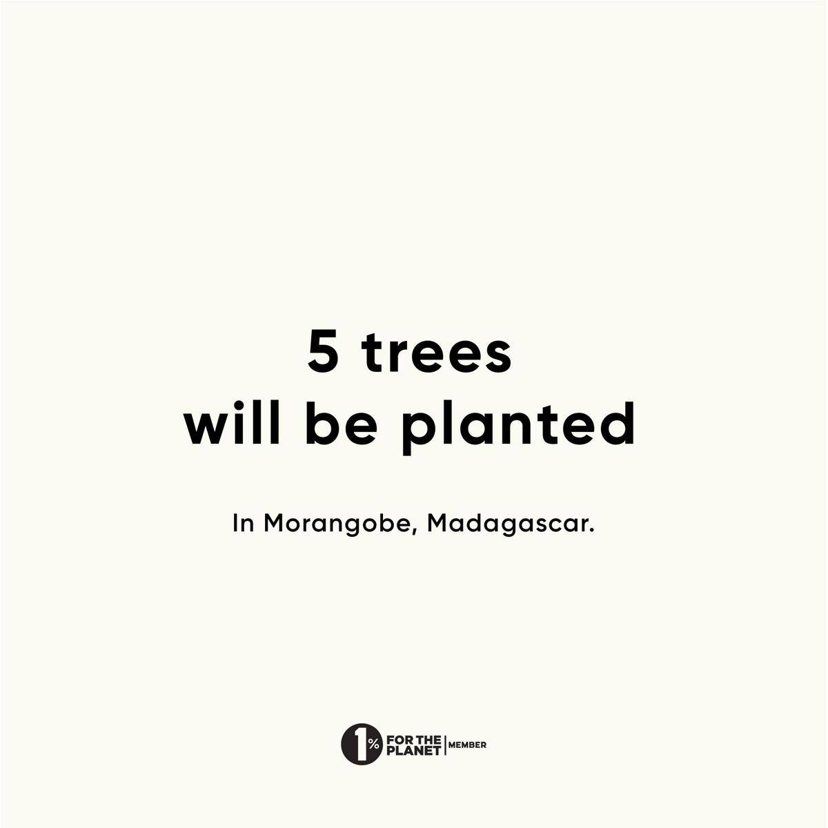 5 trees will be planted in Morangobe, Madagascar. 1% FOR THE MEMBER PLANET