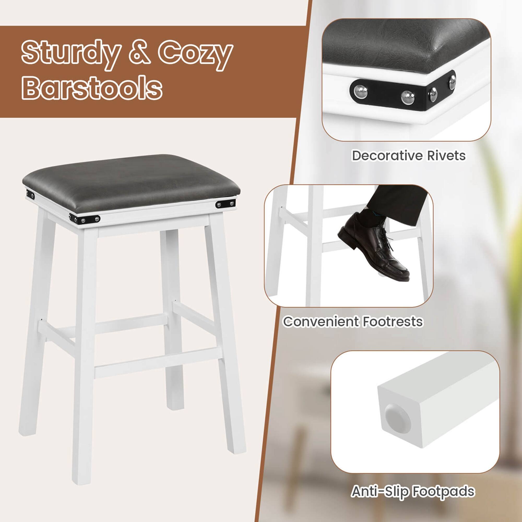 Sturdy & Cozy Barstools Decorative Rivets Convenient Footrests Anti-Slip Footpads