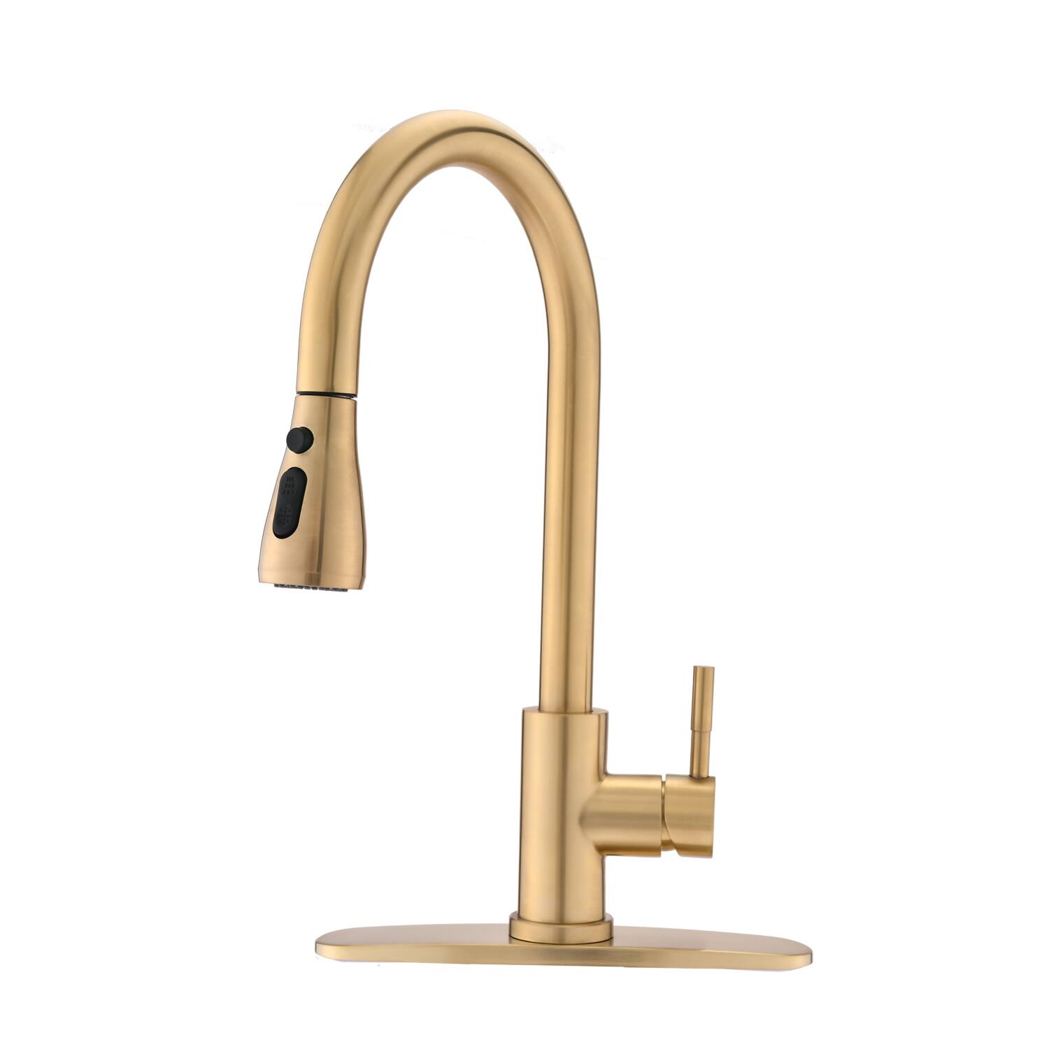 Front. APRILSOUL - Pull Down Kitchen Faucet with Sprayer Stainless Steel Brushed Gold - Brushed Gold.