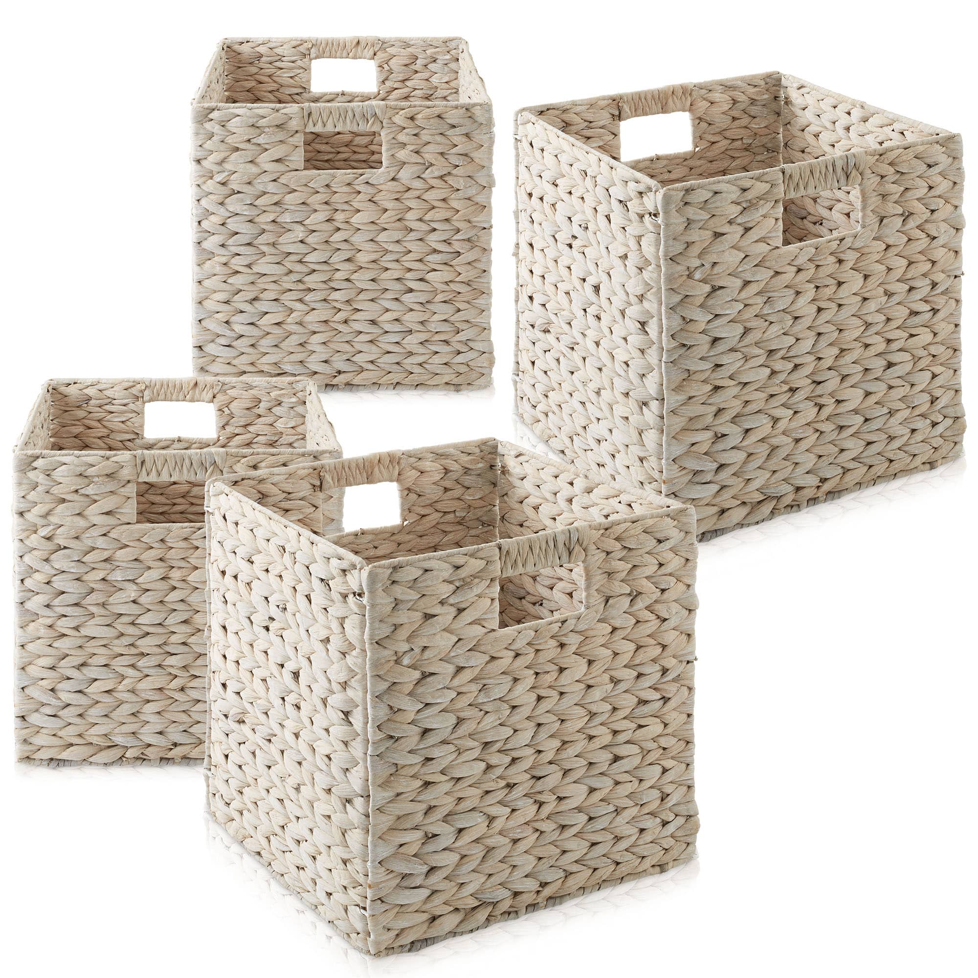 Casafield - 12 x 12-in Water Hyacinth Storage Baskets - 4 Pack - Whitewash