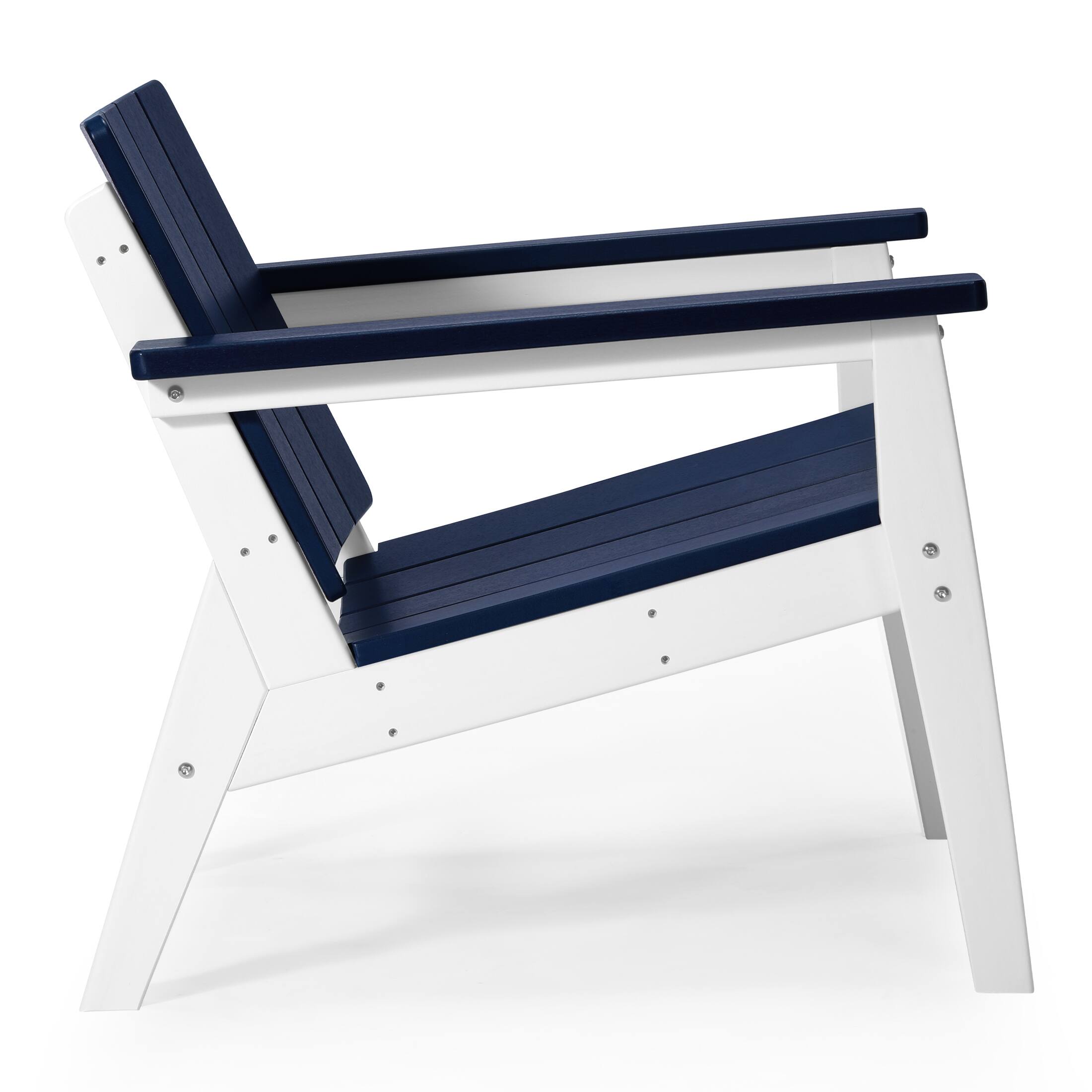 Back. WestinTrends - WestinTrends Pacifica 3-Piece Outdoor HDPE Conversation Set with Deep Seating Chairs and Round Side Table - White/Navy Blue.