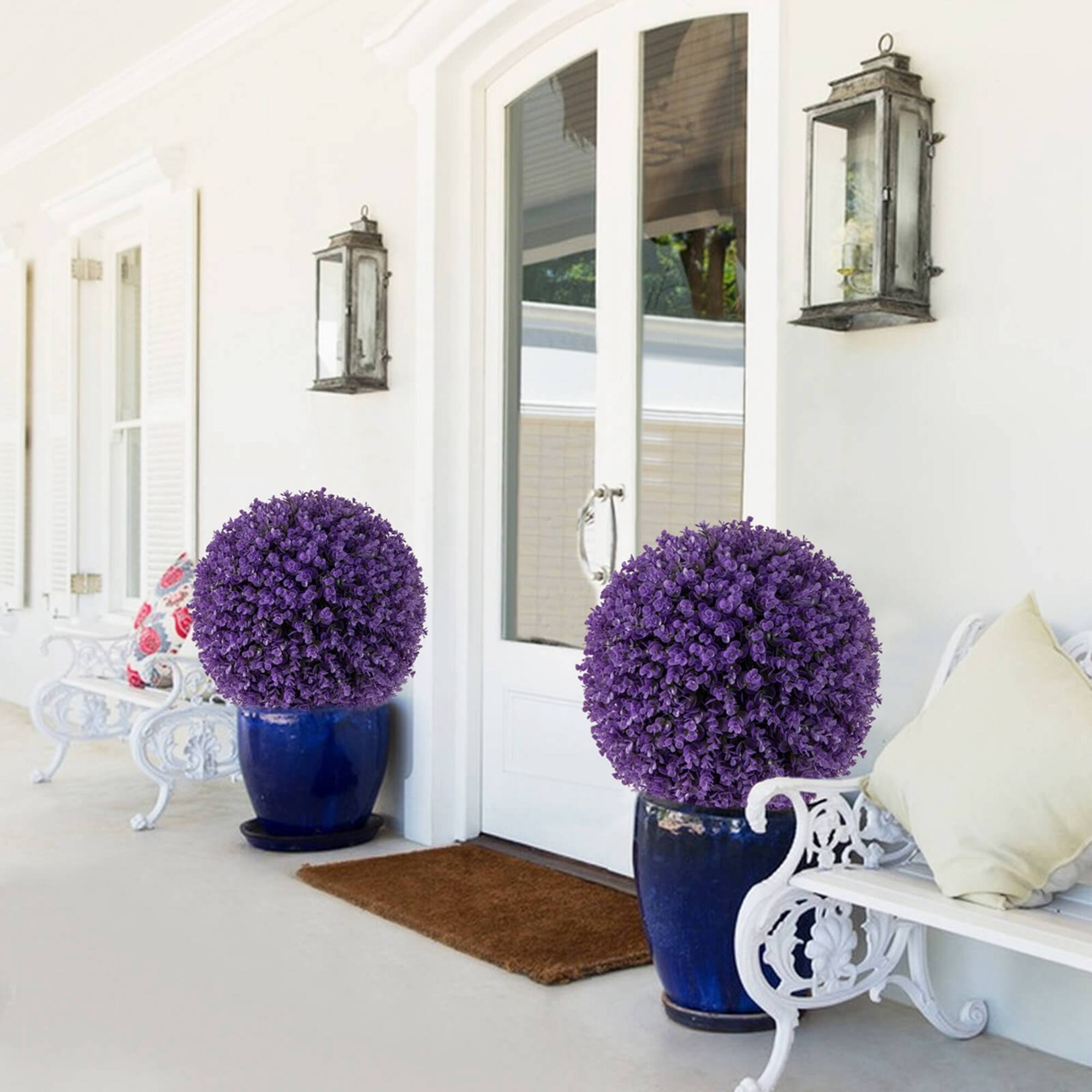 Alt View 7. Costway - Costway 2 PCS Artificial Plant Topiary Balls with7 Layers Leaves UV Protected for Garden - Purple.