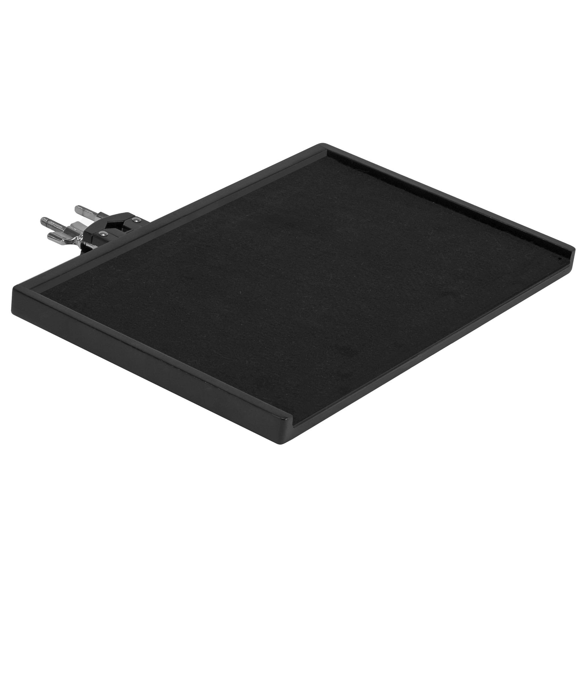 Angle. Gibraltar Hardware - 16 x 10 Sidekick Essentials Mountable Wood Tray with Clamp, with Protective Edge, Attaches to Cymbal or Drum Stand.