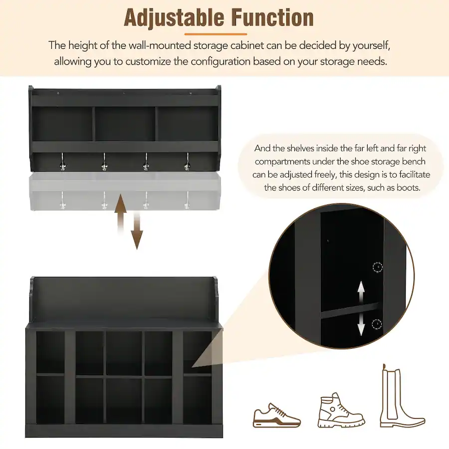 Loheer Shoe Storage Bench, Hall Tree with Wall Mounted Coat Rack ...