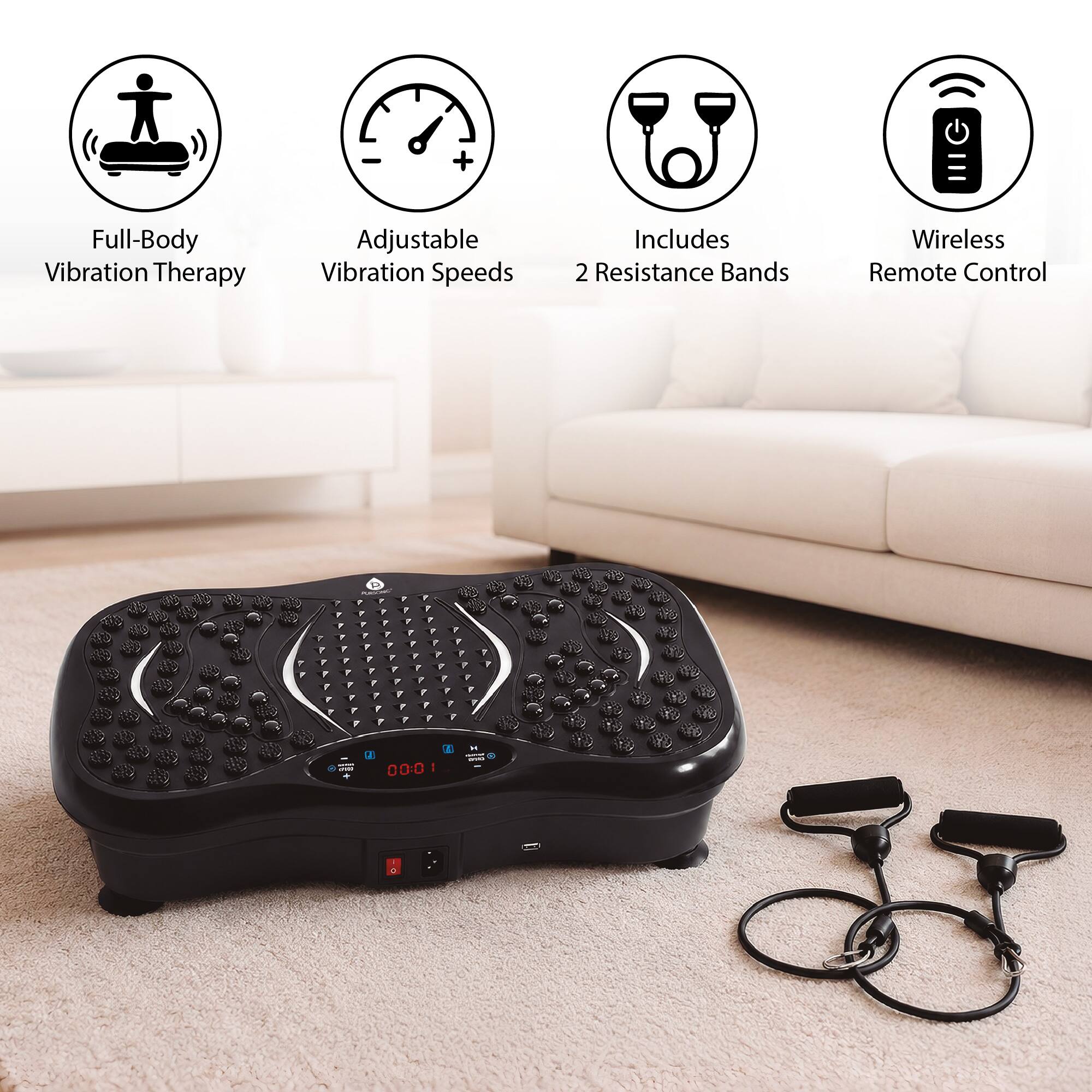 Full-Body Vibration Therapy Adjustable Vibration Speeds Includes 2 Resistance Bands Wireless Remote Control