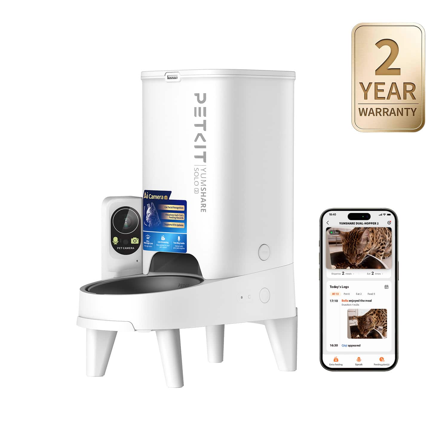 Petkit - YumShare Solo 2 Automatic Feeder with Camera - White