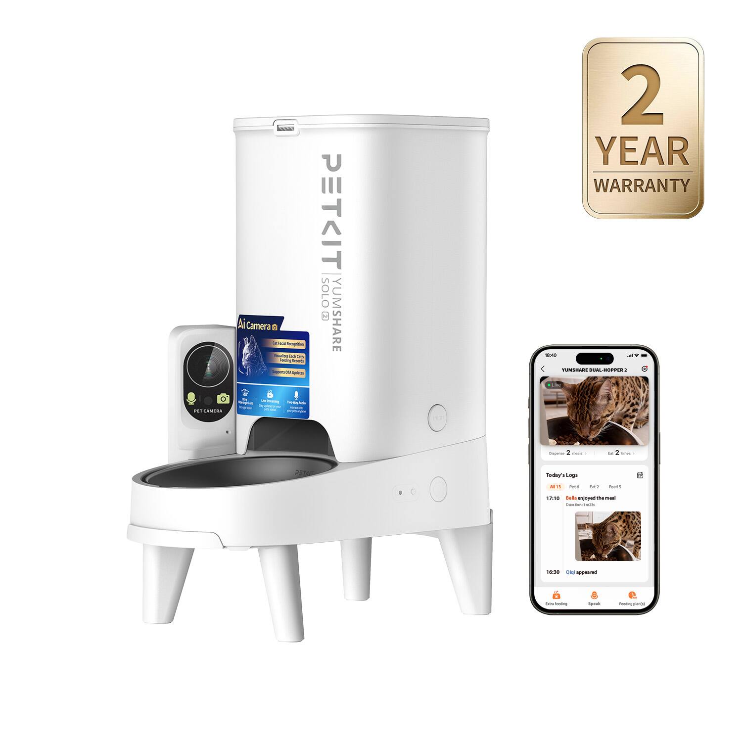 C.S AI Camera a  
PETKIT SOLO YUMSHARE  
2 YEAR WARRANTY  
4 TURBINE BUAL 2PI  
Lh O H  
ConL  
1 | -da -  
2 - - I - Todey Logs - -  
. tai - . 1018 Suts -y - - - - M N n - 1 .