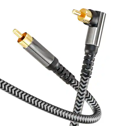 Front. TECH SAFARI - Rca Audio Subwoofer Cable Dual Shielded Plated Connectors For Amplifier Home Theater - 15FT 90D 1 Pack.