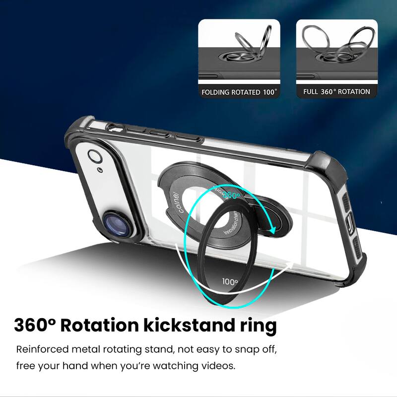 360° Rotation kickstand ring

Reinforced metal rotating stand, not easy to snap off, free your hand when you're watching videos.

FOLDING ROTATED 100°

FULL 360° ROTATION