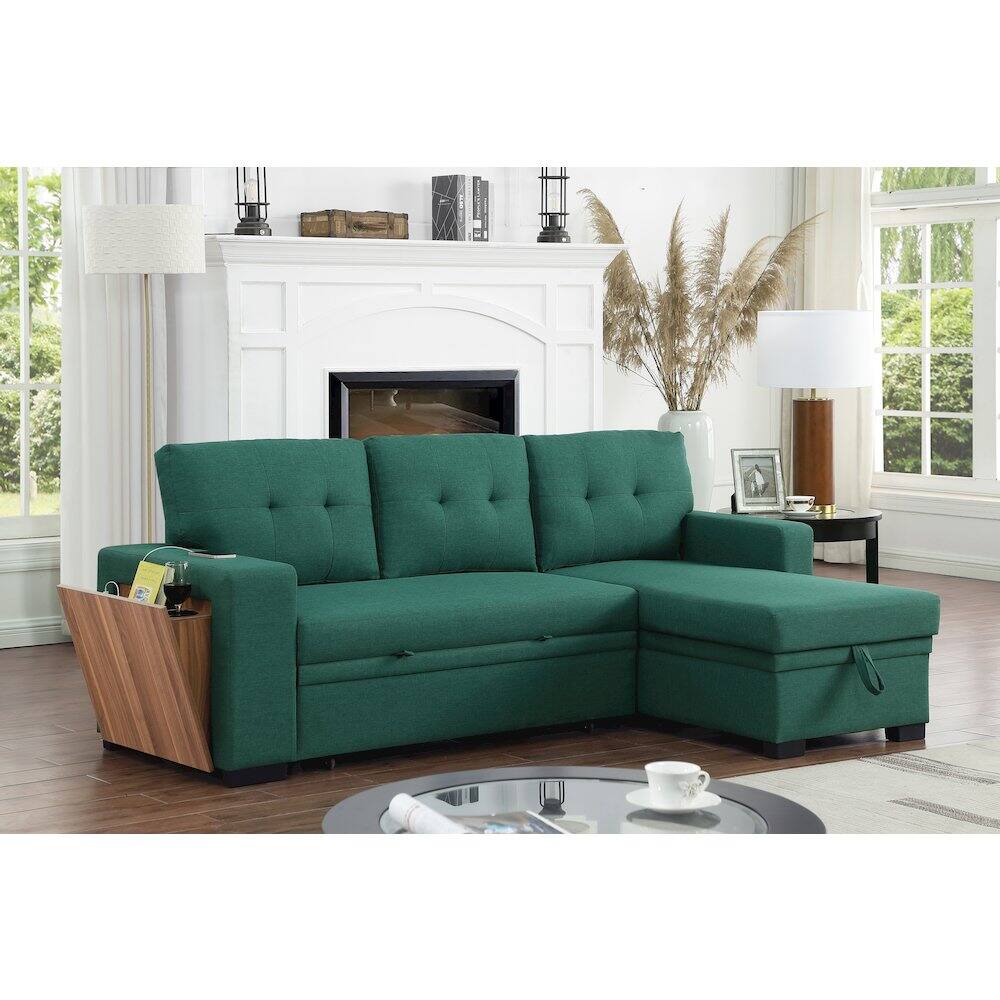 Alt View 9. Devion Furniture - Fabric Reversible Modern Side Compartment Sleeper Sectional Sofa Bed-Green - Green.