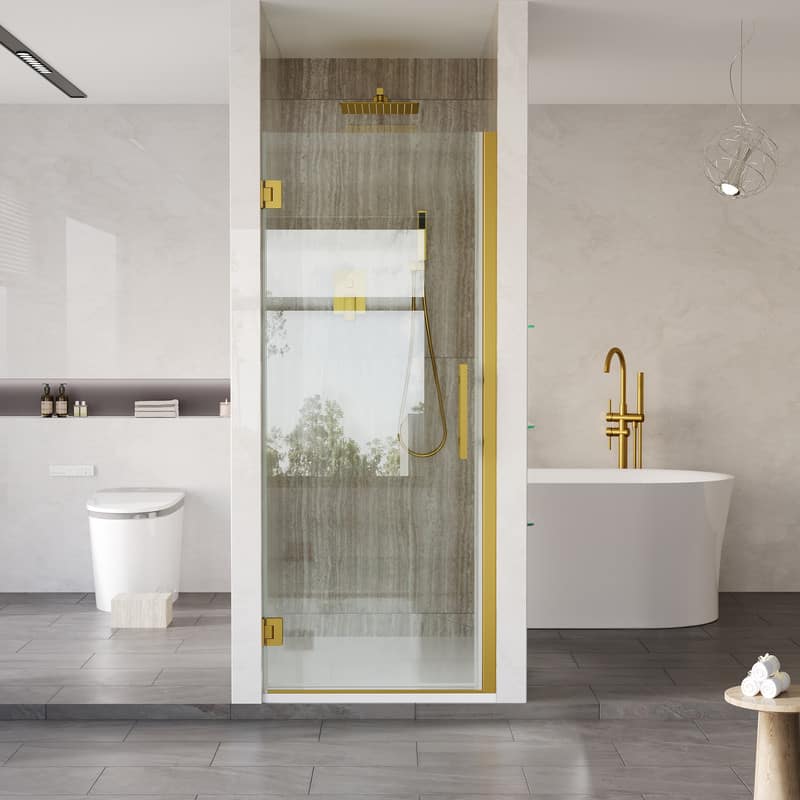 "WELLFOR - 30–31 in. W x 72 in. H Frameless Hinged Shower Door with 3/8"" Clear Tempered Glass, Reversible Opening - Brushed Gold" price history on PriceWatchPro