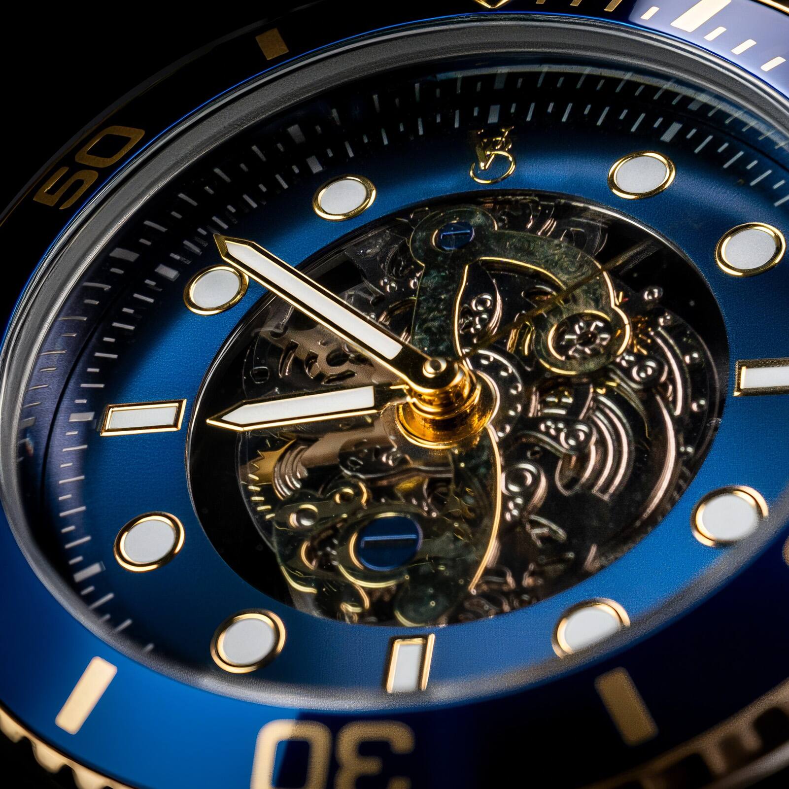 Left. Von Breyer - Navigator Men's Watch Automatic Skeleton Watch Blue Dial Two-Tone Bracelet - Blue.