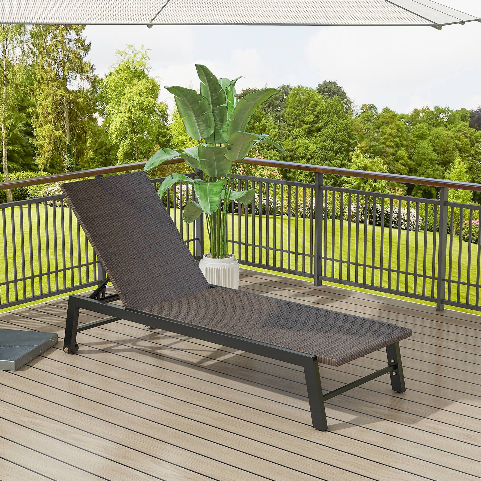 Alt View 1. Gymax - Gymax Patio PE Rattan Chaise Lounge Outdoor Recliner w/ 5-Level Backrest Backyard Poolside - Brown.