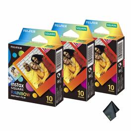 Fujifilm - 3xFUJIFILM INSTAX SQUARE Rainbow Instant Film (10 Exposures), Microfiber Cleaning Cloth, Bundle