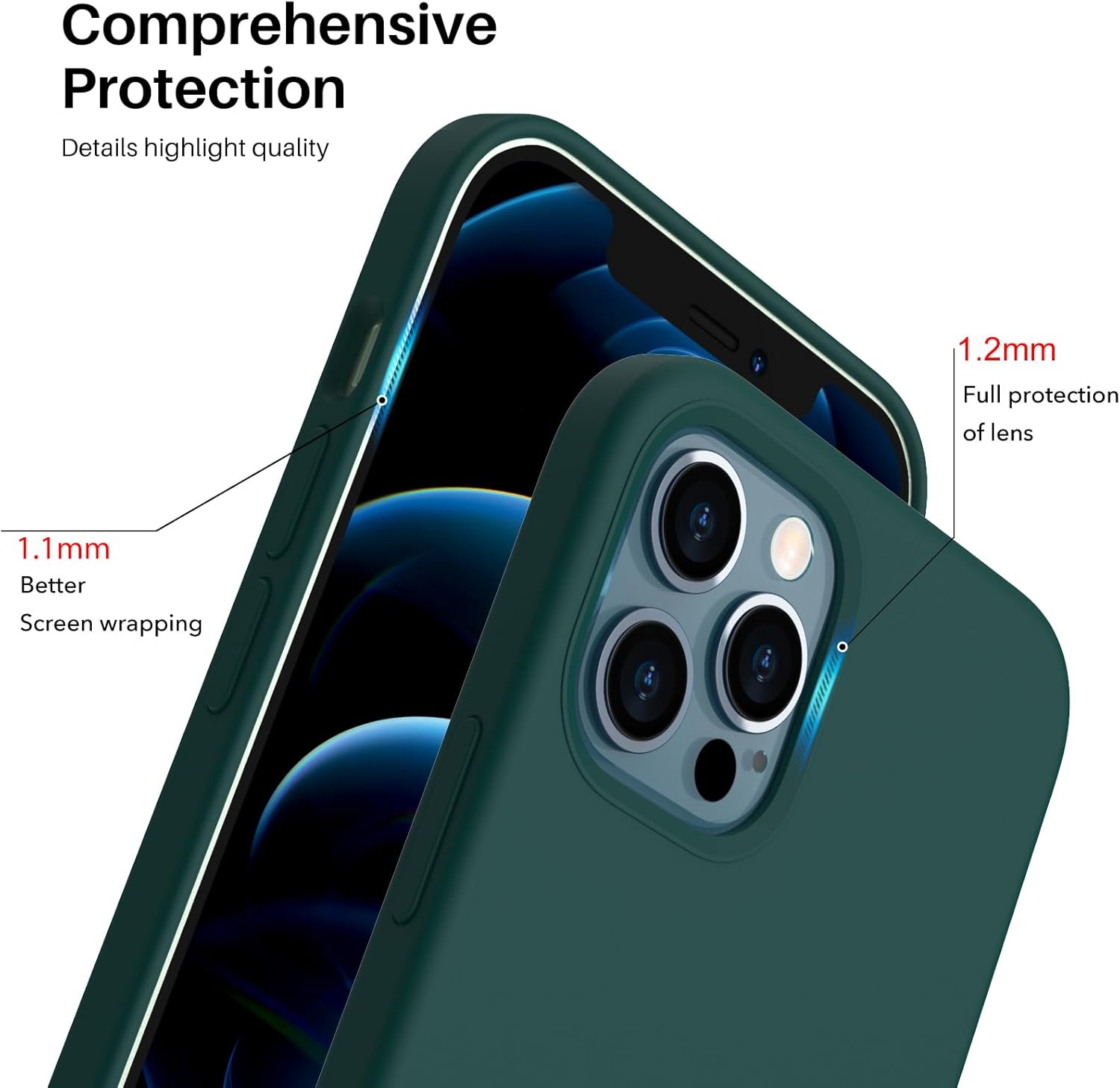 Comprehensive Protection Details highlight quality 1.2mm Full protection of lens 1.1mm Better Screen wrapping