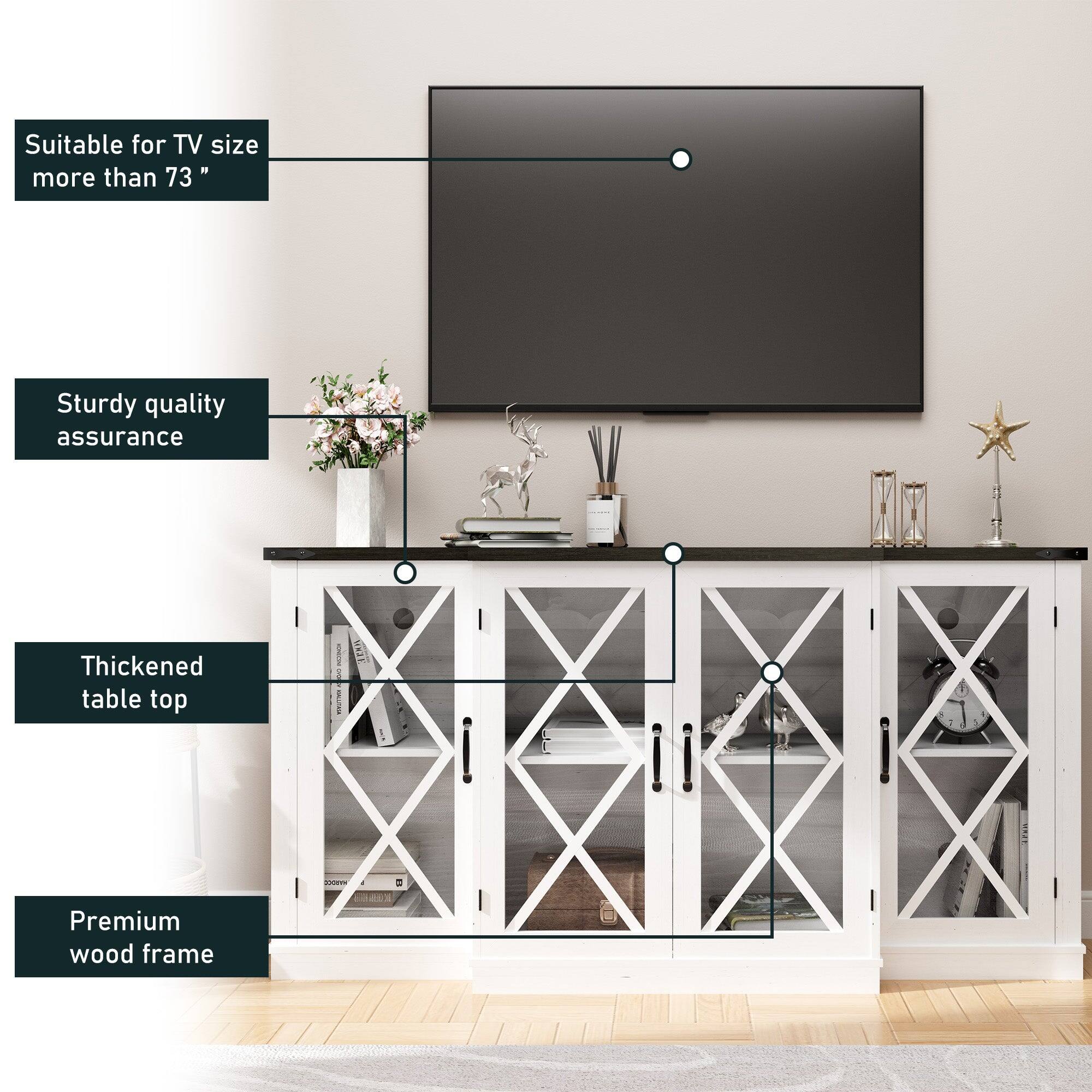 Suitable for TV size more than 73"  
Sturdy quality assurance  
Thickened table top  
Premium wood frame