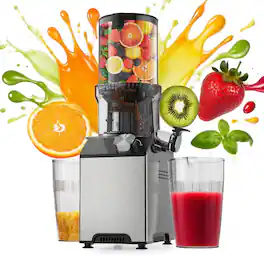 WHALL - Cold Press Juicer Machine, Slow Juicer, High Juice Yield, Stainless Steel Masticating Juicer - Silver
