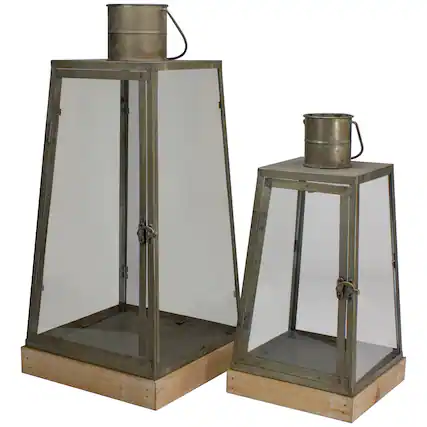 Front. Melrose - Set of 2 Rustic Silver Candle Lanterns With an Attached Handle - 24" - Silver.