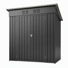 RYHNUYNE - 6x4 ft Metal Shed Double Doors Galvanized Steel Aluminum Garden Pet House - Black