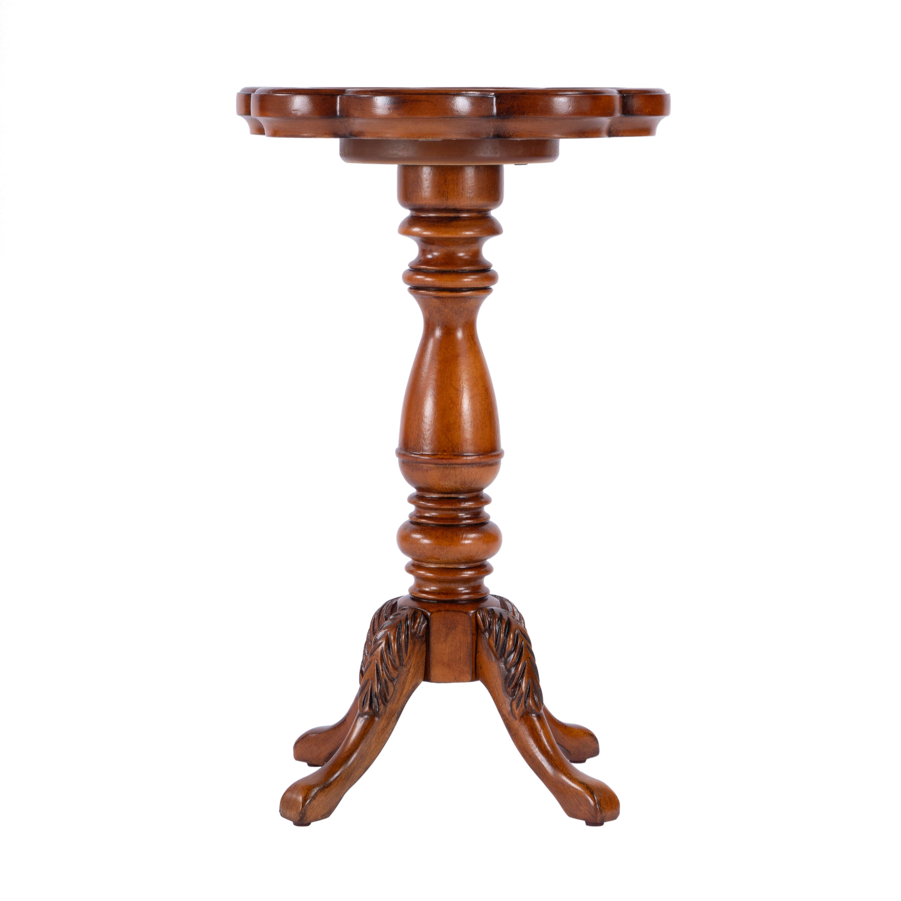 Alt View 1. Butler Specialty - Whitman 12 in. W Round Wood 4 Leg Pedestal Base Scalloped Edge Side Table - Medium Brown.