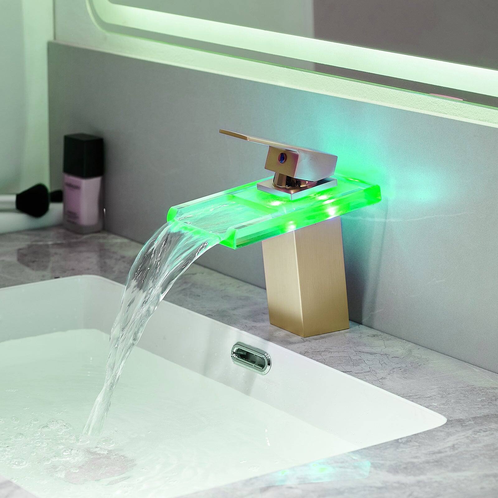 Alt View 4. Boyel Living - Brass Single Handle Single Hole Bathroom Faucet Brushed Gold with LED Temperature Sensor and Supply Hoses Easy Install - Brushed Gold.