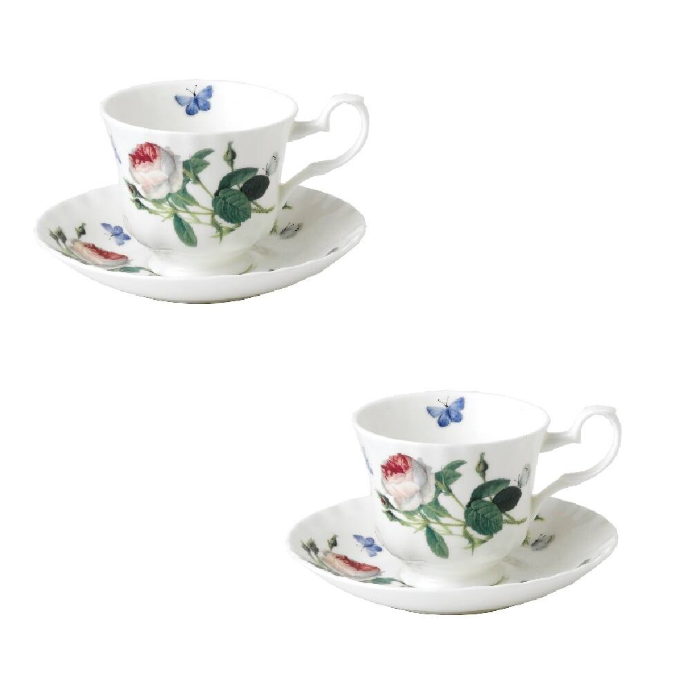 Angle. Jiallo - Roy Kirkham TEACUP & SAUCER-PALACE GARDEN  Bone China Made in England Set of 2 - Mutli color.