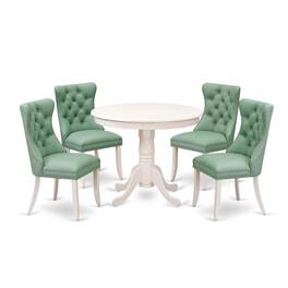 East West Furniture - 5 Piece Dining Set Contains a Round Kitchen Table with Pedestal - White