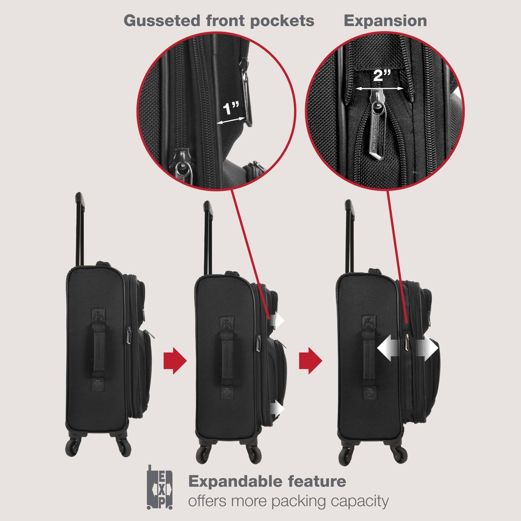 Gusseted front pockets  
Expansion  

1"  
2"  

Expandable feature  
offers more packing capacity