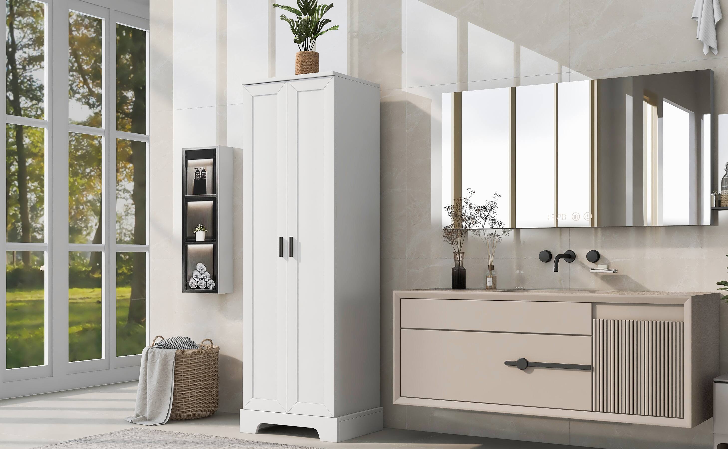 Alt View 2. TinyHomie - Storage Cabinet with Two Doors for Bathroom Office Adjustable Shelf MDF Board White - White.