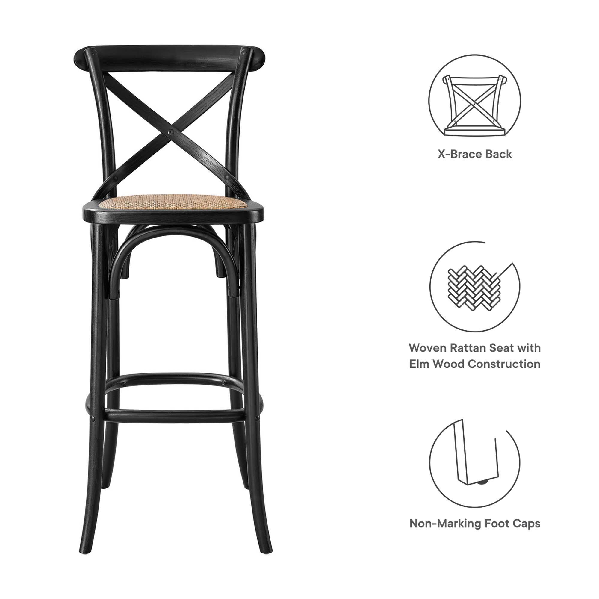 X-Brace Back  
Woven Rattan Seat with Elm Wood Construction  
Non-Marking Foot Caps