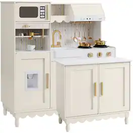 Best Choice Products - Kids Play Kitchen Set w/ Espresso Machine, Ice Maker, Storage Island & Accessories - Cream Cottage