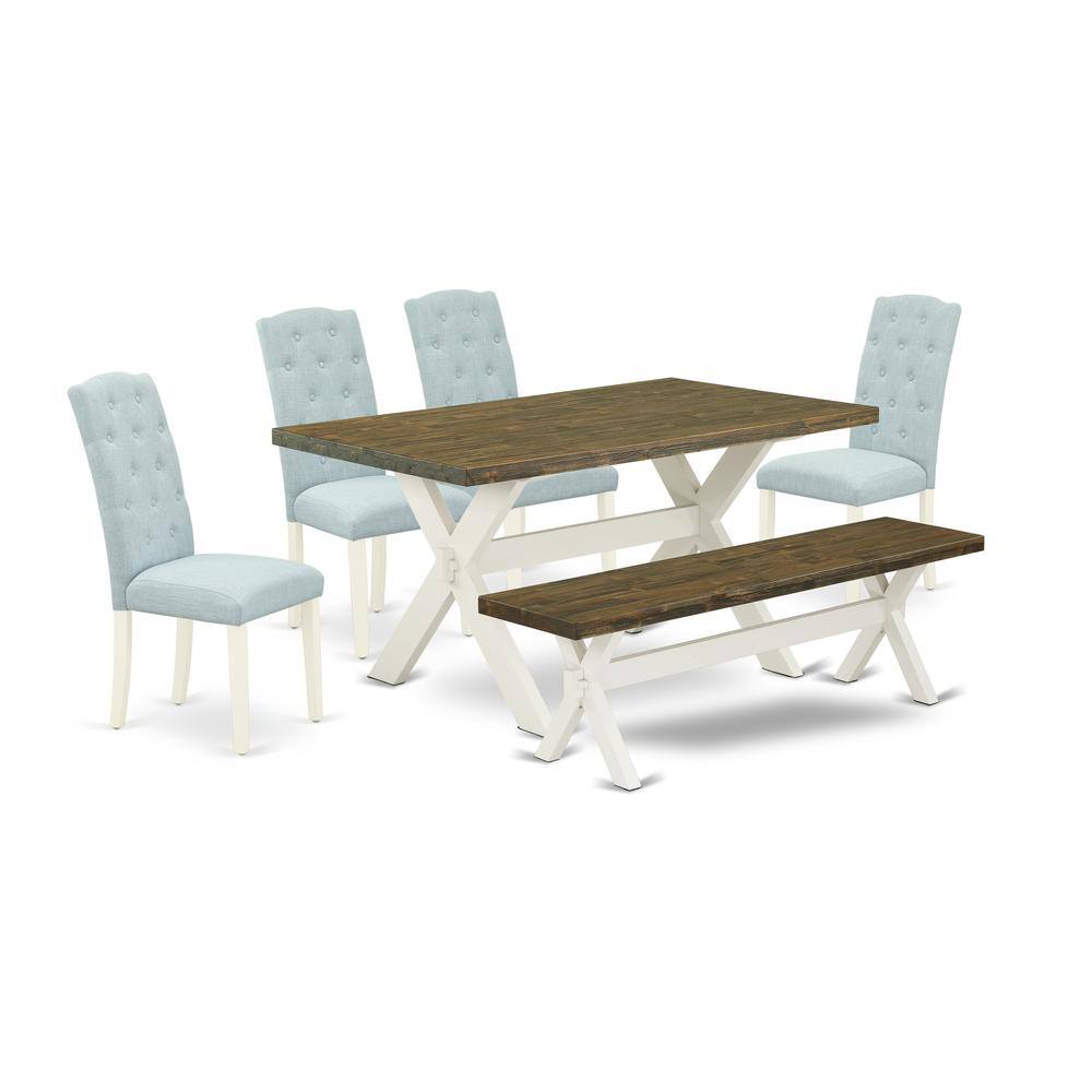 Left. East West Furniture - East West Furniture X076CE215-6 6-Pc Kitchen and Dining Room Set- 4 Parson Chairs with Baby Blue Linen Fabric Seat and - Multi-Color.