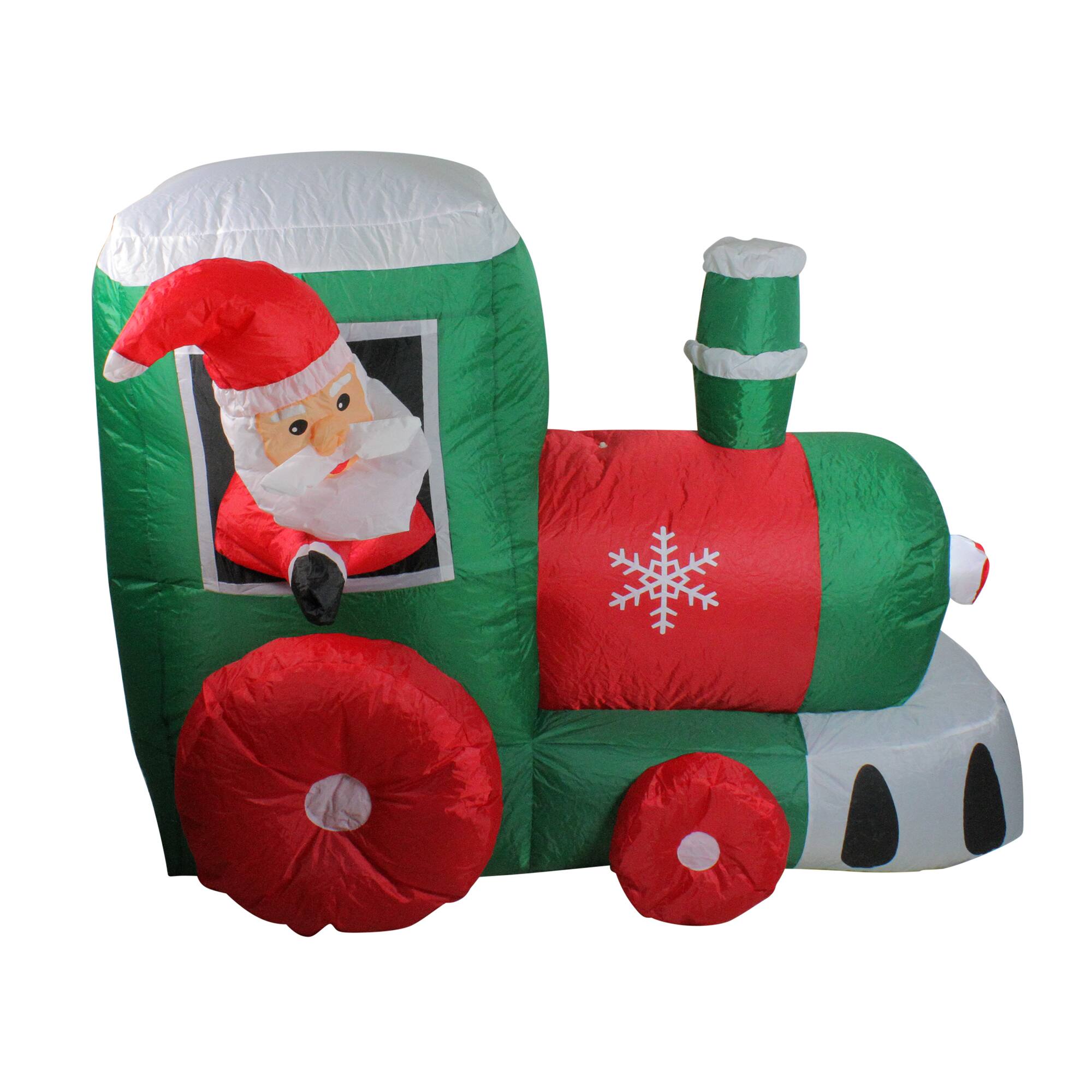 Front. Northlight - Lighted Inflatable Santa on Locomotive Train Outdoor Christmas Decoration - 4.5' - Red.