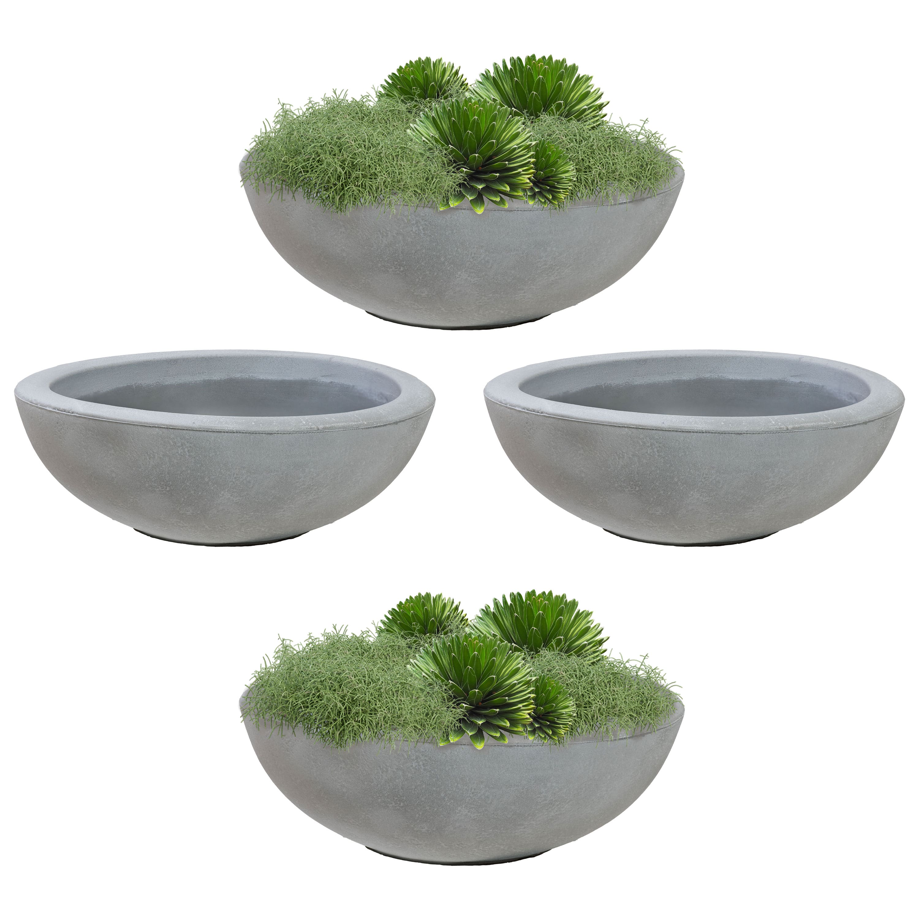 Sunnydaze - 20.75 in Percival Round Polyresin Outdoor Planter - 4pk - Gray
