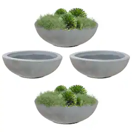 Sunnydaze - 20.75 in Percival Round Polyresin Outdoor Planter - 4pk - Gray