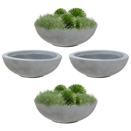 Front. Sunnydaze - 20.75 in Percival Round Polyresin Outdoor Planter - 4pk - Gray.