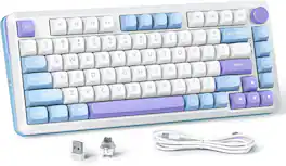 REDRAGON - Wireless Mechanical Gaming Keyboard with Gasket Mounted, RGB Backlit 81 Keys, 75% Layout, Hot-Swappable - Purple/White/Blue