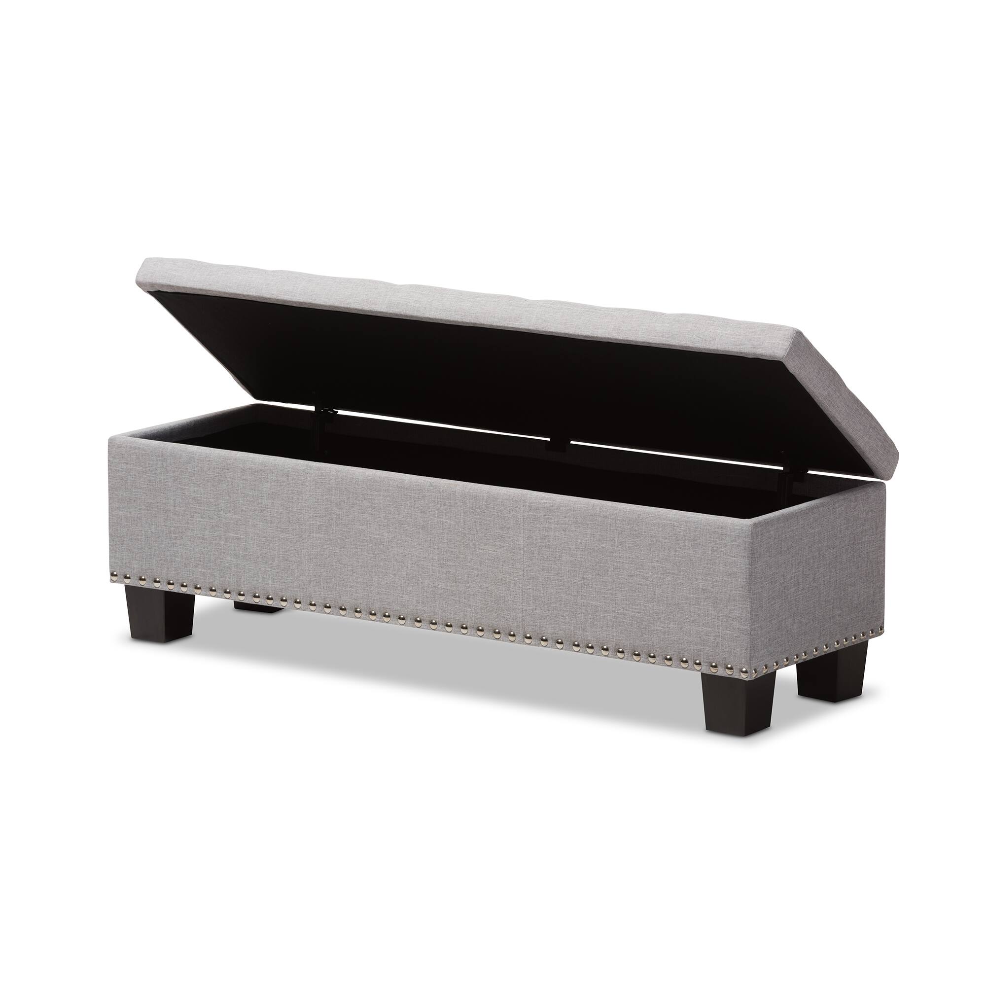 Angle. Baxton Studio - Hannah Modern and Contemporary Fabric Upholstered Button-Tufting Storage Ottoman Bench - Grayish Beige.